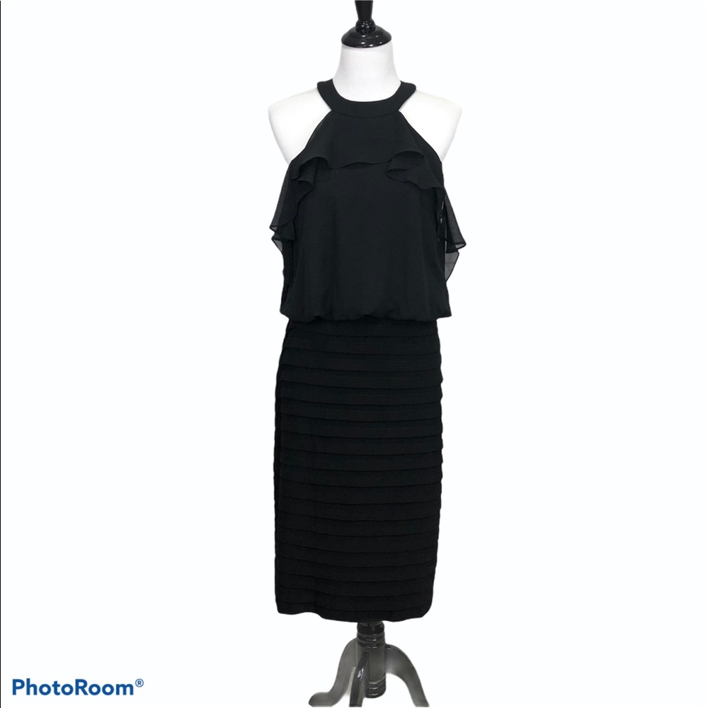 Scarlett halter neck chiffon tiered bodice back zip black dress size 8T